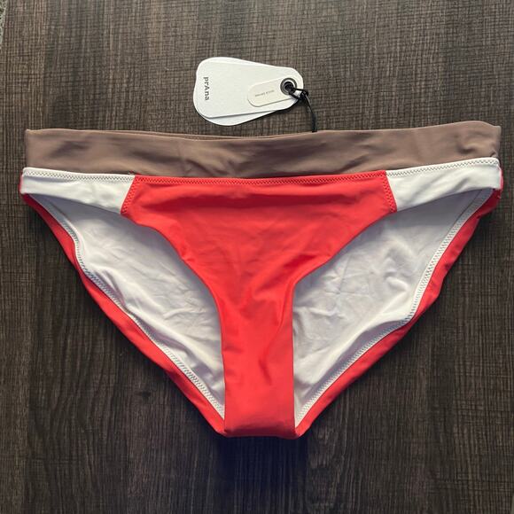 Prana Baja Bound Summer Wave Swim Bottom Women's M Rose Fire Colorblock Sporty - Picture 4 of 7